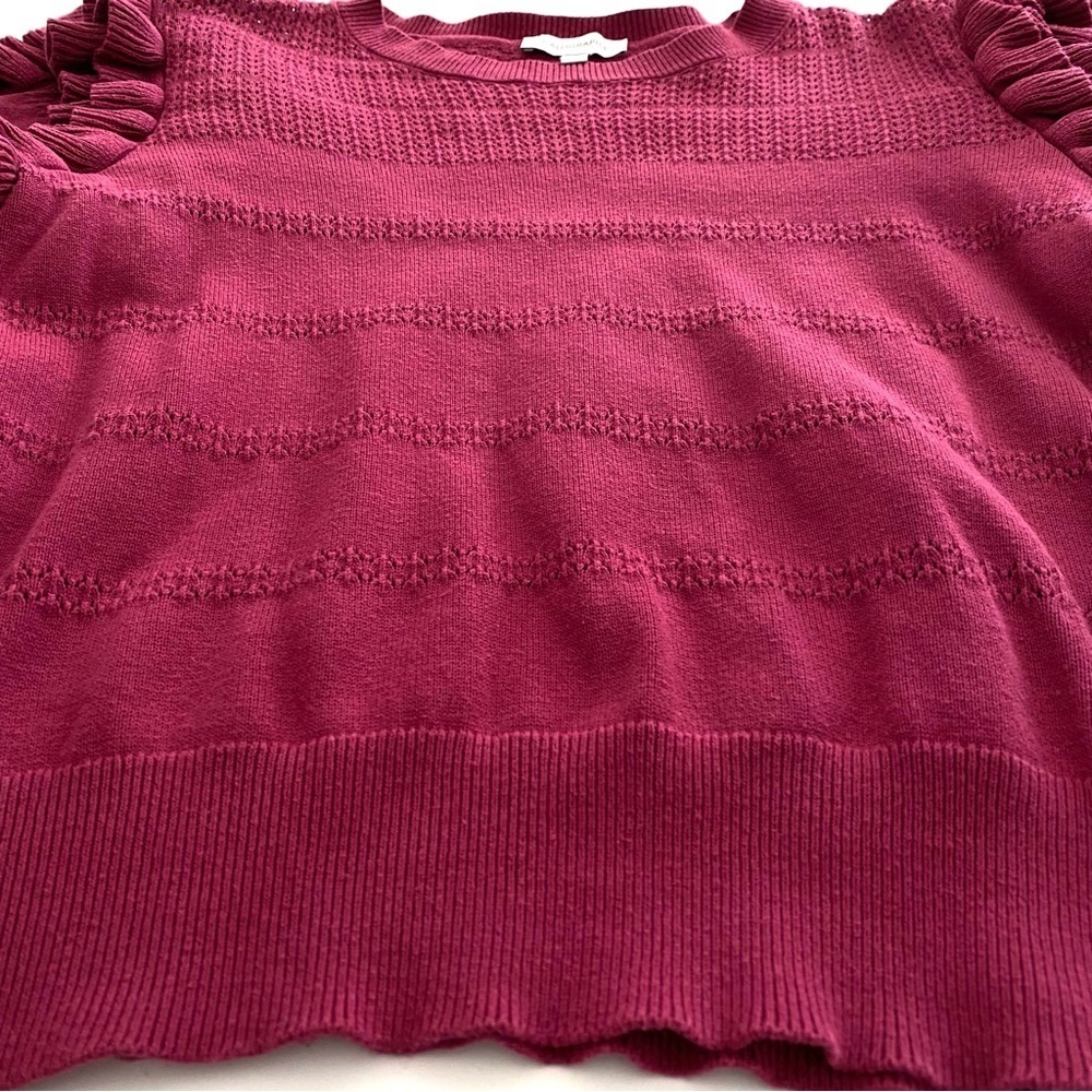 Calligraphie Raspberry Short Sleeve Top Size Medium Ruffled Puff Cropped Sweater - Picture 6 of 11